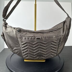 LUG Boomerang Sling Crossbody Bag Purse Taupe Mocha RFID Polyester Adjustable